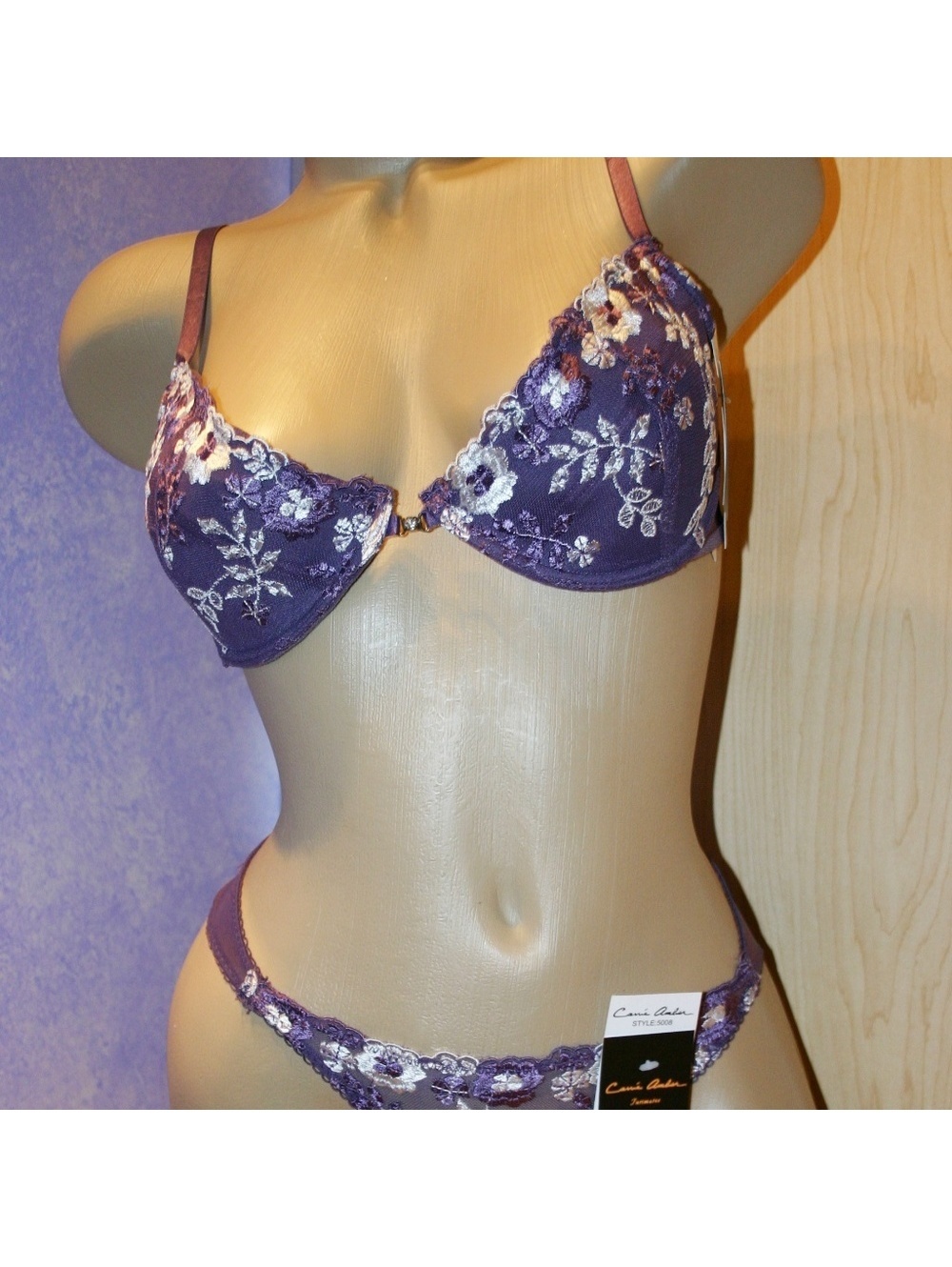 Carrie Amber Purple Floral Lace Bra and Panty Set light push up 36B/M